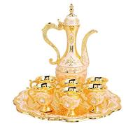Cafetière Turque Vintage avec 6 Tasses à Café, Ensemble de Thé en Métal, Théière Artisanale, Rose Doré, pour Mariage