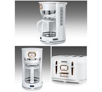 Cafetière - Vintage - 1000W - Grille-pain 4 tranches - Blanc et doré - Fonction décongélation