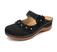 CAFETU Sandales compensées à enfiler pour femme - Confortables - Légères en mousse à mémoire de forme, noir, 35 EU