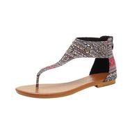 CAFETU Sandales plates à strass pour femme avec bout à clip pour l'été, la plage, l'océan, les vacances en plein air, noir, 39 EU