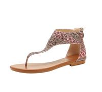 CAFETU Sandales plates à strass pour femme avec bout à clip pour l'été, la plage, l'océan, les vacances en plein air, marron, 37 EU