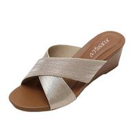 CAFETU Sandales plates d'été à lanières croisées Sandales plates à bout ouvert Sandales de plage, doré, 46 EU