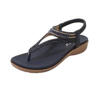 CAFETU Sandales plates pour femme - Chaussures plates élégantes d'été bohème - Sandales confortables avec bride de cheville - Pour la marche en plein air, Bleu roi, 37.5 EU