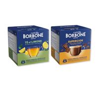 CAFFÉ BORBONE 128 capsules pour machines Dolce Gusto® - Kit assorti : 64 capsules de boisson au goût de chocolat (4 paquets de 16) + 64 capsules de thé au citron (4 paquets de 16)