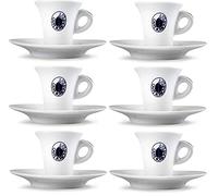 Caffè Borbone Lot de 6 tasses à espresso avec soucoupes en céramique, capacité 2 kg, forme ronde, réutilisables, passe au micro-onde et au lave-vaisselle