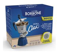 Caffè Borbone MokaCiao Moka 3 tazze Blu e Grigio Alluminio Caffettiera Manuale