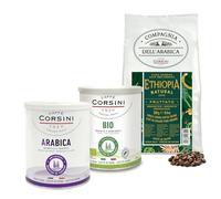 Caffè Corsini - Set Café en Grains Aromatiques Bio&Saveurs Fruités, Écoresponsable, 3x250g, 750g Total