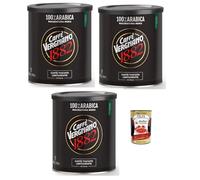 Caffè Vergnano 1882 100% Arabica - Mouture Moka, Café moulu 3x 250 g | Torréfaction lente | Arôme intense & corps équilibré | Boîte métal | Made in Italy + Italian Gourmet polpa 400g