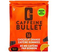 Caffeine Bullet 16 Chocolat Orange Gummies à mâcher énergisants | 85 mg de caféine, plus rapides que les comprimés, gels, gommes à mâcher