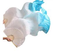 CaFfen éVentail De Danse Fans 1 Paire d'éventails en Soie for Danse du Ventre, véritables éventails, Longs, Faits à la Main, dégradé de Couleurs(Style 1,150cm Imitation Silk)