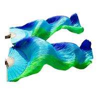 CaFfen éVentail De Danse Fans Éventails de Danse en Tissu Soie 1 Paire Gauche + Droite éventail du Ventre Teint à la Main(Color8,120x90cm Real Silk)