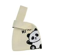 CaFfen Poignet à Main Fourre-Tout Sac à main en tricot mignon, réutilisable, motif panda, sac poignet for femme, fourre-tout grande capacité for(Beige)