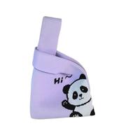 CaFfen Poignet à Main Fourre-Tout Sac à main en tricot mignon, réutilisable, motif panda, sac poignet for femme, fourre-tout grande capacité for(Purple)