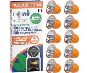 Caffenu 10 capsules de nettoyage Nespresso | Nettoyant pour machine à café pour café croustillant | Accessoires Barista | À combiner avec le kit de détartrage Nespresso