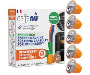 Caffenu Nespresso Compatible Capsule Nettoyant Machine a Cafe x 5 | (5 utilisations) Compatible avec Nespresso Original Line - Élimine Huiles, Résidus et Odeurs - Améliore le Goût du Café