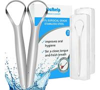 Cafhelp Lot de 2 gratte-langues, 100% acier inoxydable chirurgical 304 pour adultes et enfants, gratte-langue professionnel en métal pour réduire la mauvaise haleine, aide votre hygiène