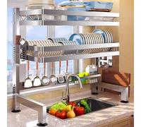 CAFIEDR Égouttoir À Vaisselle À 2 Niveaux pour Évier - Acier Inoxydable 304, Porte-Ustensiles Multifonctionnel, Supports Stables pour Bols Et Assiettes, Rangement Peu Encombrant.75cm/29.5in