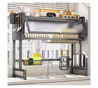 CAFIEDR Égouttoir À Vaisselle À Poser sur L'Évier avec Couvercle, 2 Niveaux, Grande Capacité, Étagère De Rangement pour Évier, Rangement pour Assiettes, Bols Et Casseroles, Noir.