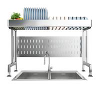 CAFIEDR Égouttoir à Vaisselle à Poser sur l'évier, Grand modèle à 2 Niveaux, Longueur Ajustable, en Acier Inoxydable avec Porte-ustensiles - 53-86 cm / 20,9-33,9 Pouces