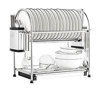 CAFIEDR Égouttoir À Vaisselle, Égouttoir De Cuisine en Acier Inoxydable À 2 Niveaux, Porte-Couverts Et Porte-Ustensiles avec Plateau Égouttoir/Porte-Baguettes/55 Cm, 45 Cm.45cm