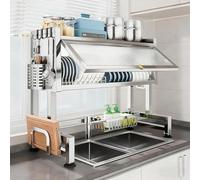 CAFIEDR Égouttoir À Vaisselle en Acier Inoxydable À Poser sur L'Évier, Étagère Multifonctionnelle pour Plan De Travail, Organisateur De Vaisselle De 95 Cm pour Un Rangement Efficace D.65cm/25.6in