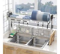 CAFIEDR Égouttoir À Vaisselle Grand Format À Suspendre Au-Dessus De L'Évier, Réglable De 57 À 93 Cm, en Acier Inoxydable, Grande Capacité, avec Système De Rangement pour La Cuisine..