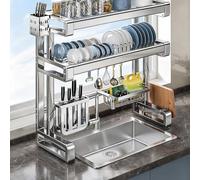 CAFIEDR Égouttoir À Vaisselle Multifonctionnel en Acier Inoxydable 304 - Grande Capacité, Idéal pour Les Bols Et Les Assiettes. Conception À Un Seul Niveau, Largeur De 67 Cm..Double Layer-87cm/34.2in