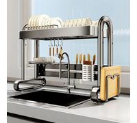 CAFIEDR Égouttoir À Vaisselle Multifonctionnel en Acier Inoxydable À 12 Niveaux avec Porte-Ustensiles, Idéal pour Évier Et Plan De Travail. Gain De Place..Black-85x55cm/33.5x21.6in