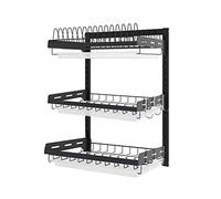 CAFIEDR Égouttoir Mural De Cuisine en Acier Inoxydable 304 avec Supports pour Tasses Et Vaisselle.3-Layer-