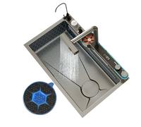 CAFIEDR Évier de cuisine avec robinet numérique multifonctionnel en acier inoxydable 304 Grand évier simple double cascade évier en nid d'abeille Nano évier (gris B 80 x 45 cm)