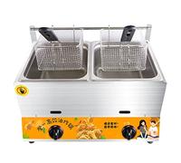 CAFIEDR Friteuse à gaz Propane en Acier Inoxydable, Grand modèle, avec Panier et Couvercle, pour Cuisine/Restaurant/Restauration Rapide, Double Cylindre et Panier de friture