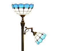 CAFIEDR Lampadaire H168 cm à Treillis Bleu, 2 têtes, Style méditerranéen, en métal Bronze, idéal pour Un Salon, Une Salle d'étude ou Une Chambre à Coucher, Lumi(B)