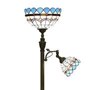 CAFIEDR Lampadaire H168 cm à Treillis Bleu, 2 têtes, Style méditerranéen, en métal Bronze, idéal pour Un Salon, Une Salle d'étude ou Une Chambre à Coucher, Lumi(Un)
