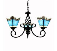 CAFIEDR Lampe Suspendue de Restaurant Bleu méditerranéen, Lampe Suspendue de Salon Vintage, Lampe Suspendue de Chambre à Coucher, Lustre(3 lumières)