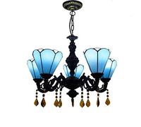 CAFIEDR Lustre 24 Pouces 5 têtes Lustre rétro Style méditerranéen Lustre en Verre Bleu Peint Lustre Minimaliste pour Bar et Restaurant