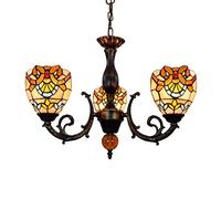 CAFIEDR Lustre Baroque rétro, Suspension à 3 Bras de Style avec Abat-Jour en Verre teinté de 6 Pouces, plafonniers, luminaire de Salle à Manger, de Cuisine ou de Bar