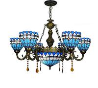 CAFIEDR Lustre de Salle à Manger 32 Pouces, Lustre à 6 têtes, Abat-Jour Bleu de Couleur méditerranéenne, pour Hall d'entrée, Salon, Salle à Manger, Bar, Lustre en Verre, Lustre de Plafond inversé