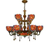 CAFIEDR Lustre de Salle à Manger à 12 têtes, Grand Lustre en Forme de Tournesol Bleu, Lampe Suspendue en Cristal de Verre coloré pour Hall, Salon, Restaurant, Bar