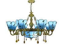 CAFIEDR Lustre de Salle à Manger à 8 têtes, Grand Lustre méditerranéen Bleu Vert, Feuilles colorées, Style Verre, Cristal, Lampe Suspendue pour Hall, Salon, Restaurant, Bar