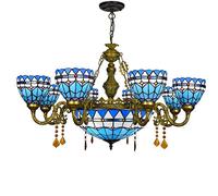 CAFIEDR Lustre de Salle à Manger à 8 têtes, Style méditerranéen Bleu, Lustre en Verre coloré, Lampe Suspendue pour Hall, Salon, Restaurant, Bar