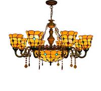 CAFIEDR Lustre de Salle à Manger à 8 têtes, Style Phoenix Tail, Perles en Verre coloré, Lampe Suspendue pour Hall, Salon, Restaurant, Bar