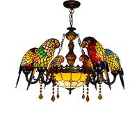 CAFIEDR Lustre de Salle à Manger de 81 cm, Style Perroquet coloré, Suspension à 6 Bras avec Suspension de Plafond inversée de 30 cm, Suspension en Verre teinté pour Hall d'entrée, Salon, Salle à mang