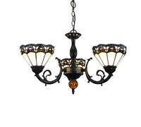 CAFIEDR Lustre de Salle à Manger, Lustre de 20 cm, Lustre en vitrail de Style Romain, Abat-Jour à 3 Bras, Lampes suspendues et lanternes inversées