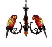 CAFIEDR Lustre de Salle à Manger Style en vitrail, Perroquet Rouge, Oiseau, Animal, Suspension, Abat-Jour, Lustre à 3 Bras avec Suspension de Plafond inversée