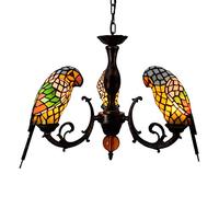 CAFIEDR Lustre de Salle à Manger Style, Lustre en vitrail, Perroquet Jaune, Oiseau, Animal, Suspension à 3 Bras, Suspension inversée