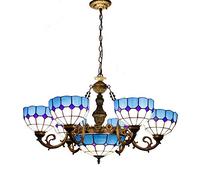 CAFIEDR Lustre de Salon de Luxe européen à Abat-Jour en Treillis Bleu, plafonnier de Restaurant, luminaire Suspendu de Salle de réunion, luminaires Suspendus de Plafond de Salle à Manger méditerranée