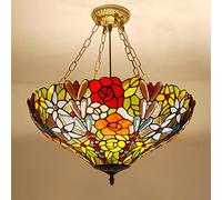 CAFIEDR Lustre de Style de 20 Pouces, Lampe Suspendue Vintage en Verre teinté Fait à la Main, plafonnier LED E27 réglable en Hauteur pour Salon Chambre à Couche(C)
