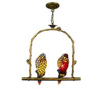 CAFIEDR Lustre en vitrail, 2 lumières, plafonnier Perroquet, Suspension Vintage réglable avec chaîne, pour Salle à Manger, Salon, Chambre à Coucher, Couloir