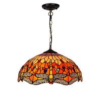 CAFIEDR Lustre Libellule Rouge, plafonnier Style, Abat-Jour réglable en Verre teinté, luminaire décoratif pour Salon, Chambre, Cuisine, Salle à Manger, Ampoule E26/E27, 40 cm