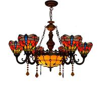 CAFIEDR Lustre Lustre 32 Pouces Lustre 6 têtes Lustre en vitrail Libellule Rouge Lustre de Plafond inversé Lustre de Hall Salon Salle à Manger Bar Lustre